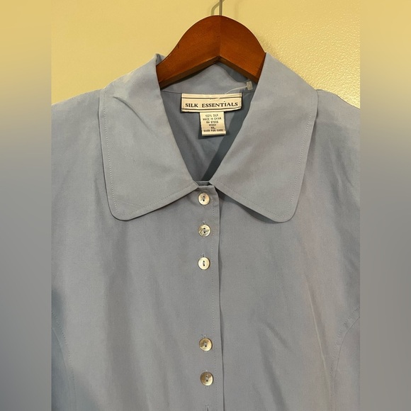 Silk Essentials Blue Short Sleeve Women's Top 100% Silk Vintage Y2K Size XL NWT - Picture 6 of 9